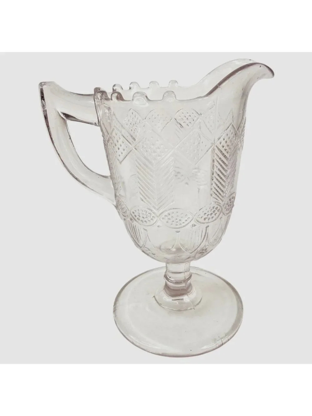 Vintage EAPG Herringbone No 4 Creamer By Belmont Glass Works Clear Small Pitcher